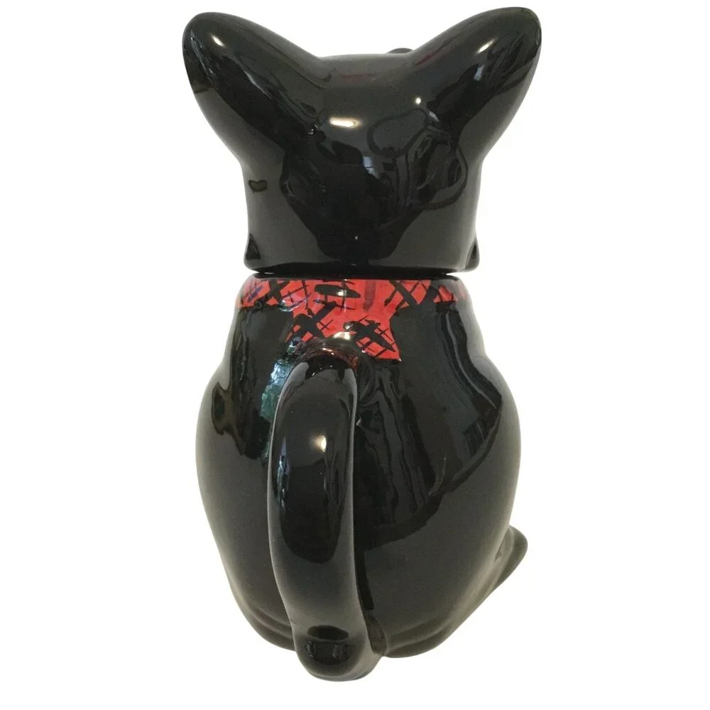 VTG MISR Japan Scottie Dog Cookie Jar Black Ceramic Red Plaid Scarf Treat Jar